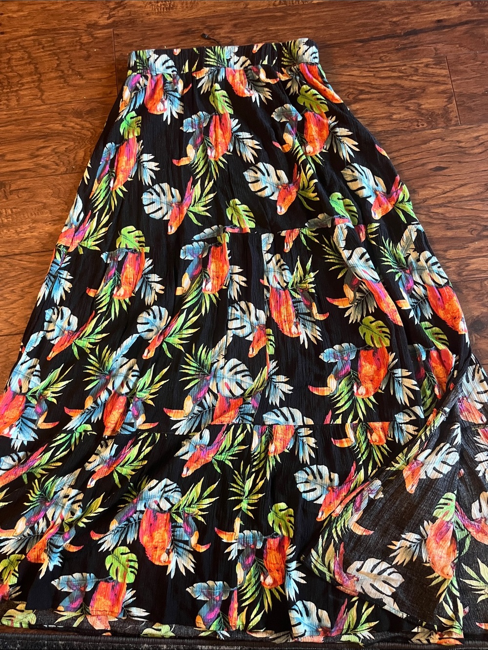 Women's Black tropical maxi skirt with slit